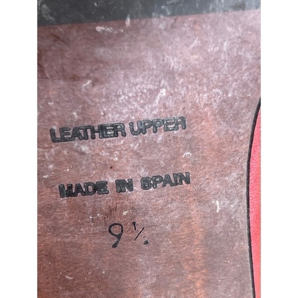 70s Frank Morr VTG Leather Pump Spain Sz 9.5 Colorblock Blue Red Gold Square Toe - Picture 9 of 9